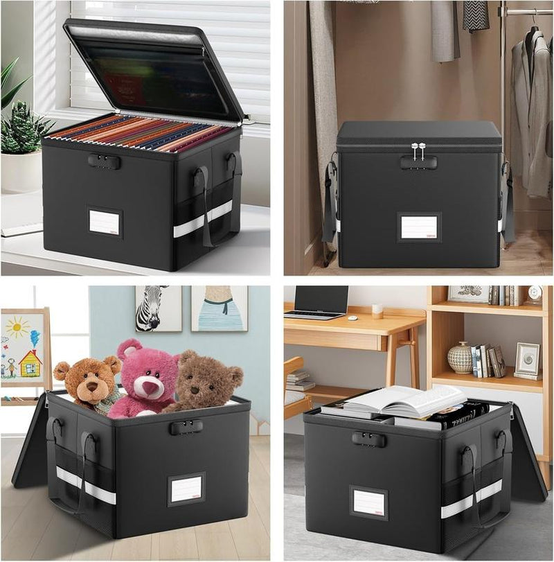 Rollforall File Box with Lock,Fireproof & Water-Resistant Locking File Box – Collapsible Organizer for Hanging Letter/Legal Folders