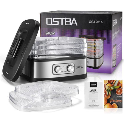OSTBA Food Dehydrator with Recipe Book, Bpa-Free Dehydrator for Food and Jerky, Fruits, Herbs, Veggies, Temperature Control Electric Food Dryer Machine, 5 Trays Dishwasher Safe