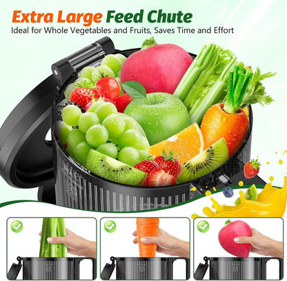 Cold Press Juicer,Slow Masticating Juicer Machines,350W Juice Extractor Machine,5.3" Large Bore Feed Chute Fit Whole Vegetables and Fruits,Easy to Clean Juicer，Thanksgiving Gift Giving