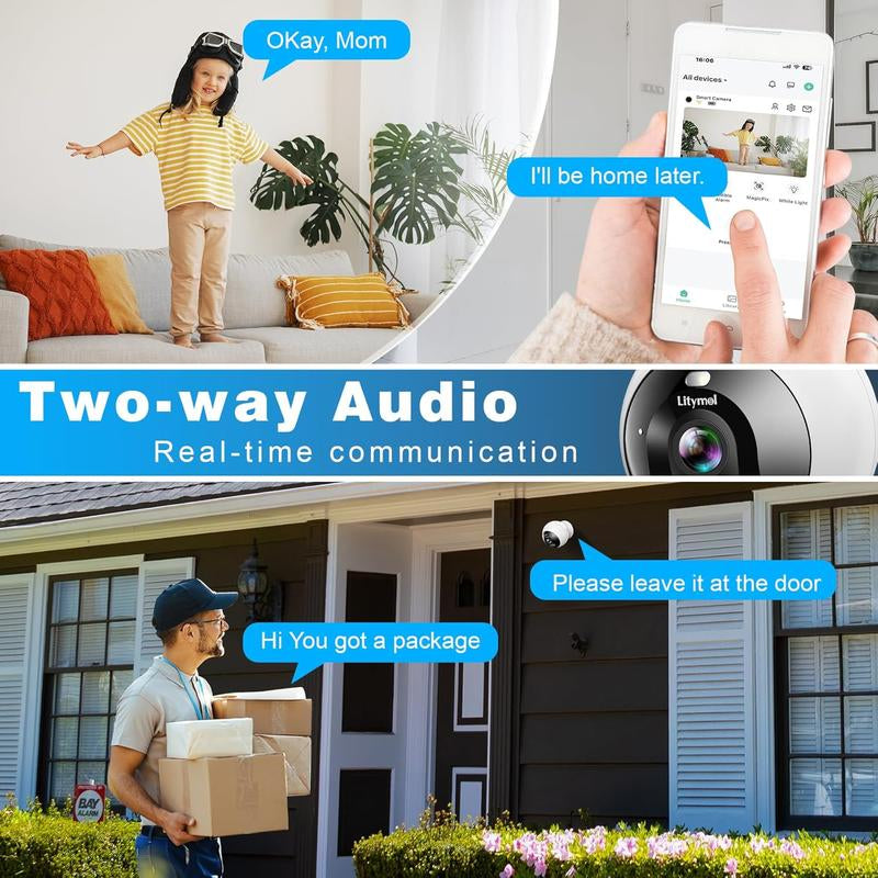 Litymol 2K Magnetic Wireless Window Security Camera with AI Motion Detection, Color Night Vision, Two-Way Audio, and Cloud Storage