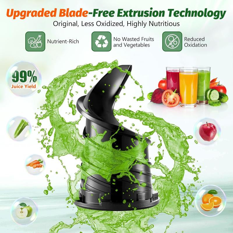 Cold Press Juicer,Slow Masticating Juicer Machines,350W Juice Extractor Machine,5.3" Large Bore Feed Chute Fit Whole Vegetables and Fruits,Easy to Clean Juicer，Thanksgiving Gift Giving