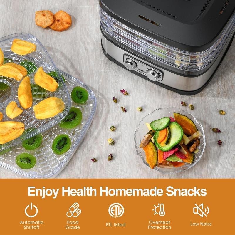 OSTBA Food Dehydrator with Recipe Book, Bpa-Free Dehydrator for Food and Jerky, Fruits, Herbs, Veggies, Temperature Control Electric Food Dryer Machine, 5 Trays Dishwasher Safe