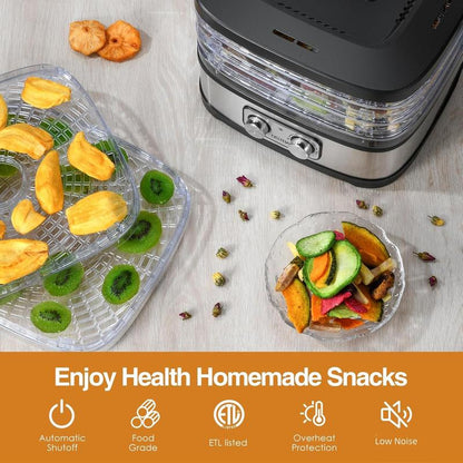 OSTBA Food Dehydrator with Recipe Book, Bpa-Free Dehydrator for Food and Jerky, Fruits, Herbs, Veggies, Temperature Control Electric Food Dryer Machine, 5 Trays Dishwasher Safe