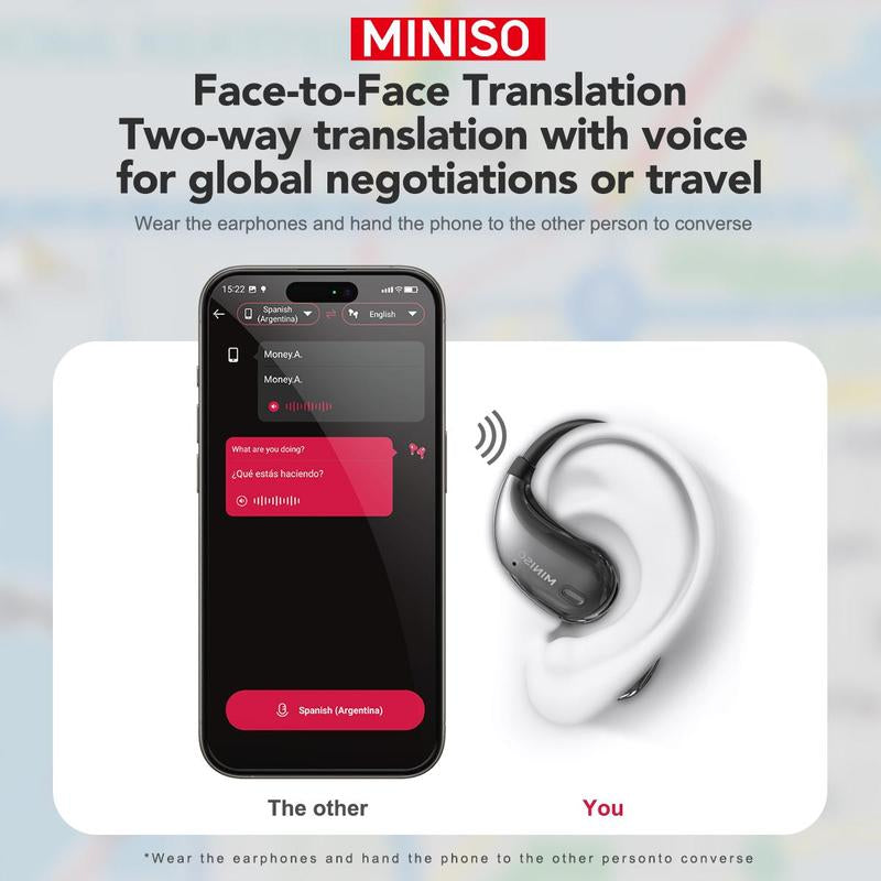 MINISO X33 AI Translation Earbuds - Wireless Bluetooth 5.4 with APP Support, 134 Languages Translation, Flexible Earhook Design, Waterproof Hi-Fi Stereo, Sweatproof for Sports, Compatible with iPhone and Android
