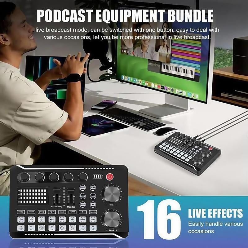 F998 Podcast Equipment Bundle,Wireless Bluetooth Audio Live Sound Card and BM800 Microphone Set,Wired Recording,Broadcasting Smartphone Live Streaming