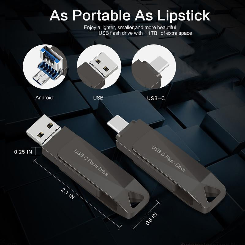 USB C Flash Drive 1TB Phone Photo Stick USB 3.0 Dual Memory Stick Data Storage for Android Phone,Pad Mac-Book Pro Tablets and Computers Black 1TB