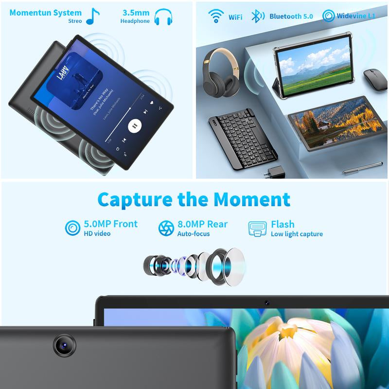 Tablet 10.1 Inch Android 14, 2 in 1 Portable Device with Keyboard, Mouse, Case, Stylus, 64GB ROM, 5+8MP Dual Camera, for Mother'S Day Gift