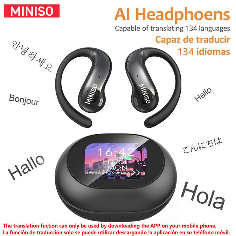 MINISO MS188 Open Ear Earphones,Wireless 134 Languages Translation AI Headphones,Bluetooth Smart Earbuds,Lcd Screen Display Charging Case Headsets with APP