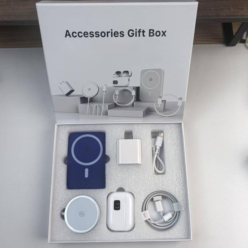 ARTCYBER 6-In-1 Integrated Charging & Audio Support Kit – All-In-One Portable Device with Magnetic Power Bank, Wireless Charger, Type-C Cable & Adapter