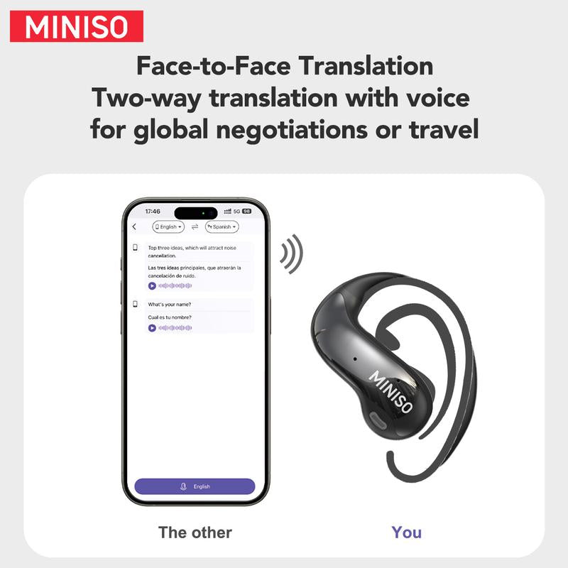 MINISO MS188 Open Ear Earphones,Wireless 134 Languages Translation AI Headphones,Bluetooth Smart Earbuds,Lcd Screen Display Charging Case Headsets with APP
