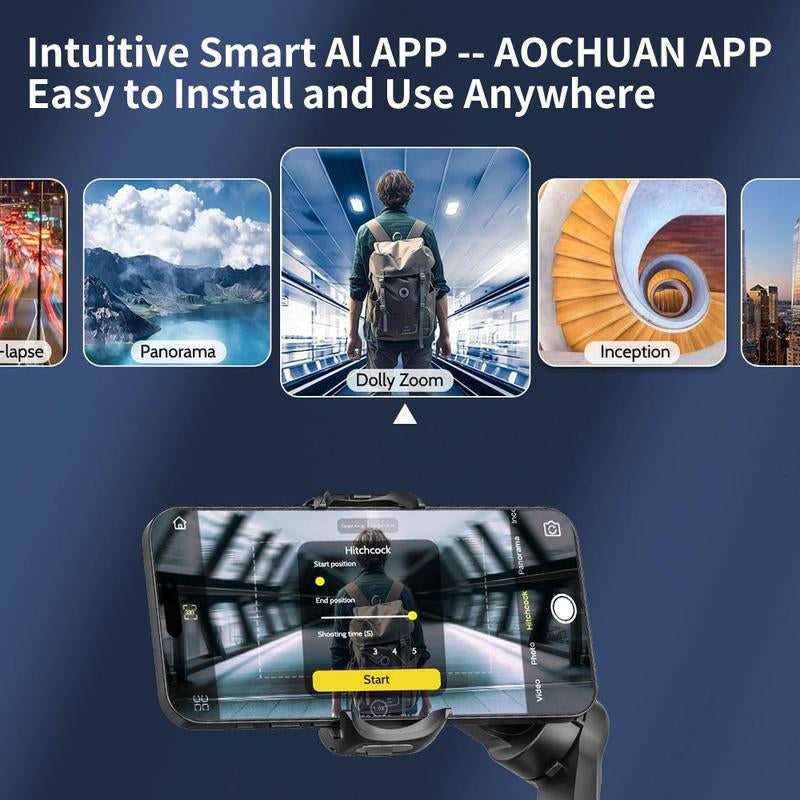 AOCHUAN 3 Axis Anti-Shake Shooting Selfie Tripod Gimbal Stabilizer, AI Face Tracking , 360° Rotation, Bluetooth Handheld Wheel Cellphone Magnetic Smartphone