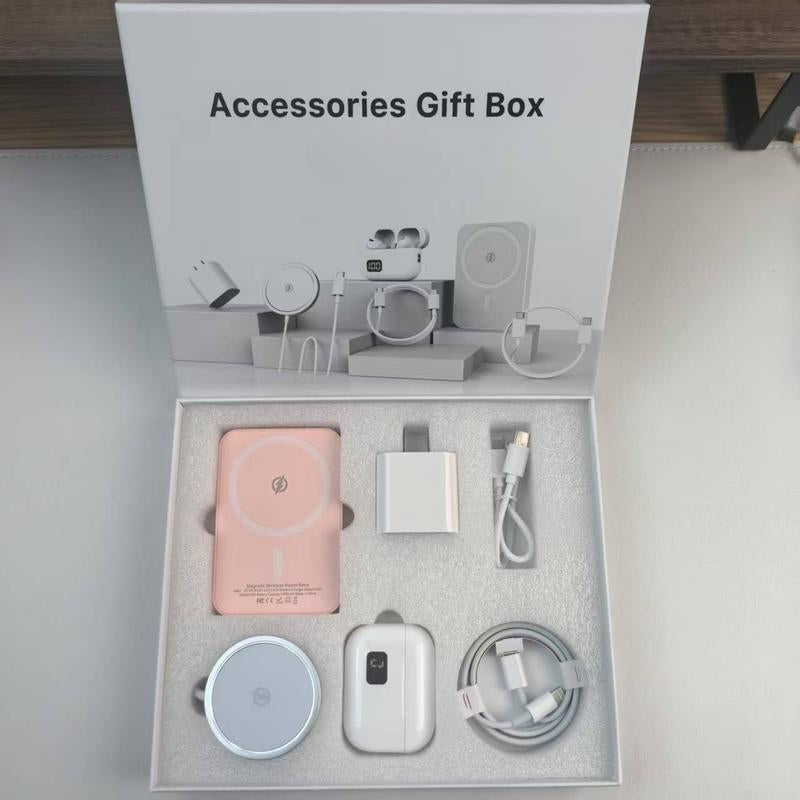ARTCYBER 6-In-1 Integrated Charging & Audio Support Kit – All-In-One Portable Device with Magnetic Power Bank, Wireless Charger, Type-C Cable & Adapter