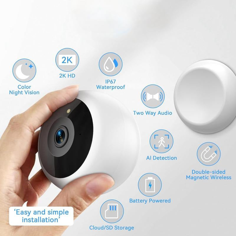 Litymol 2K Magnetic Wireless Window Security Camera with AI Motion Detection, Color Night Vision, Two-Way Audio, and Cloud Storage