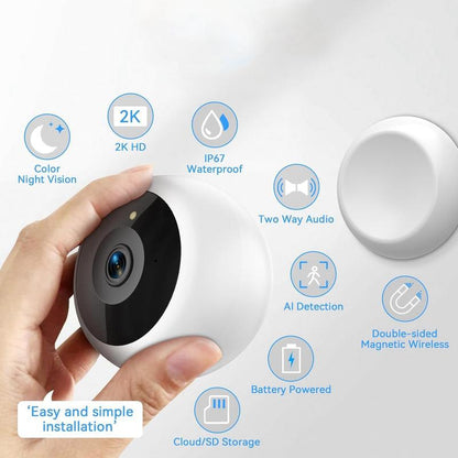 Litymol 2K Magnetic Wireless Window Security Camera with AI Motion Detection, Color Night Vision, Two-Way Audio, and Cloud Storage