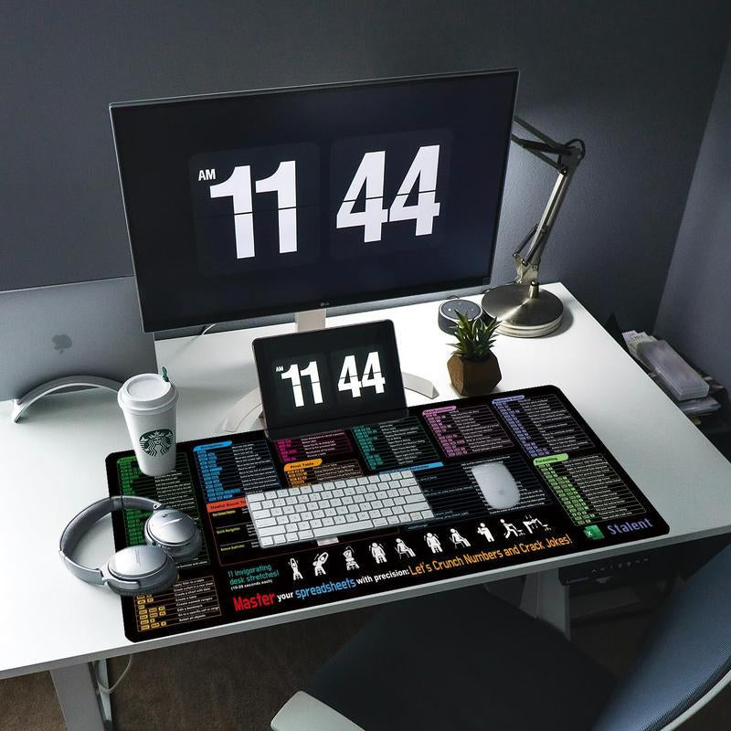 Excel Cheat Sheet Desk Mat, Large 27.5"X11.8" Excel Keyboard Shortcut Mouse Pad, XL Extended Office PC Gaming Mat/Non-Slip Employee Appreciation Gifts Daily Notepad