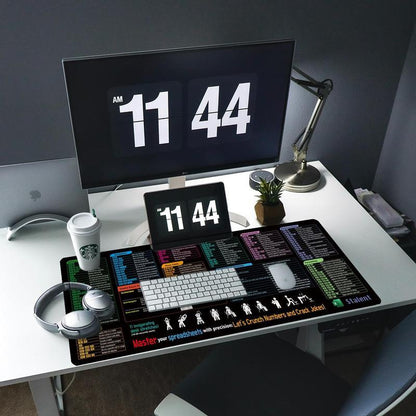 Excel Cheat Sheet Desk Mat, Large 27.5"X11.8" Excel Keyboard Shortcut Mouse Pad, XL Extended Office PC Gaming Mat/Non-Slip Employee Appreciation Gifts Daily Notepad