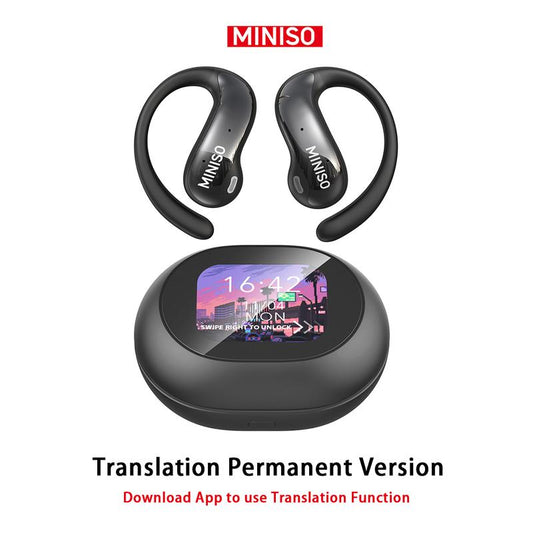 MINISO MS188 Open Ear Earphones,Wireless 134 Languages Translation AI Headphones,Bluetooth Smart Earbuds,Lcd Screen Display Charging Case Headsets with APP