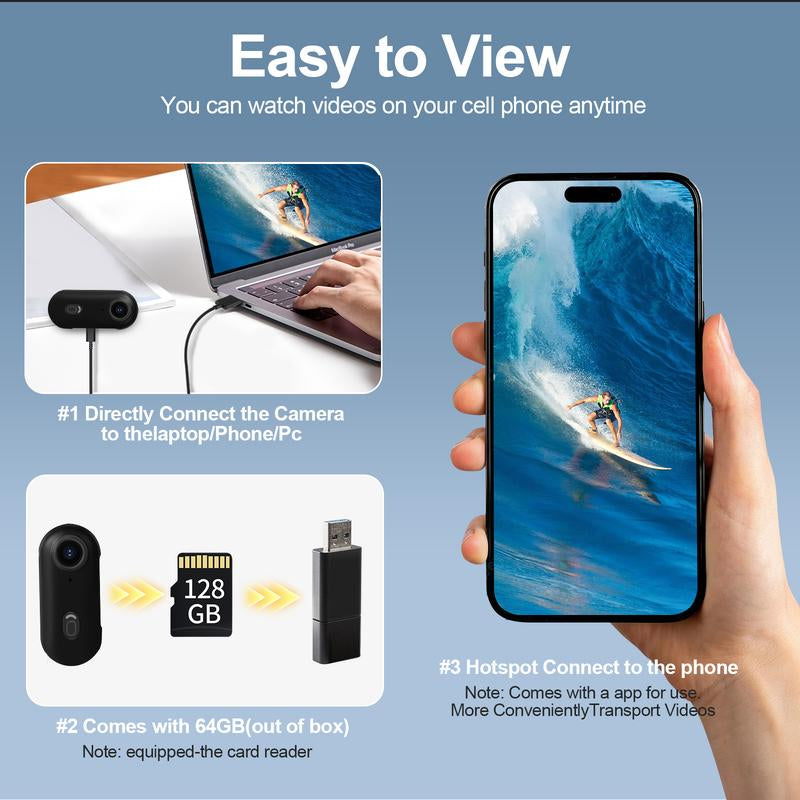128GB 4K Thumb Action Camera, Thumb POV Portable Body Cam, Tiny Size, Hands Free, Mount Anywhere Magnetic Sport DV, Bike Cycling, Pet, Vlogging Water Proof