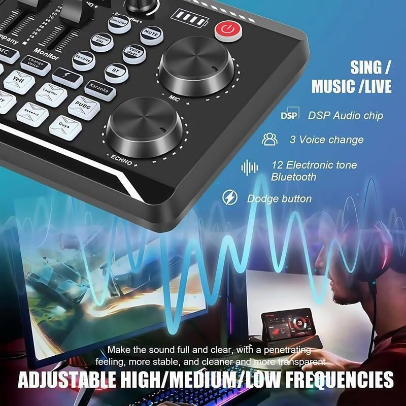 F998 Podcast Equipment Bundle,Wireless Bluetooth Audio Live Sound Card and BM800 Microphone Set,Wired Recording,Broadcasting Smartphone Live Streaming